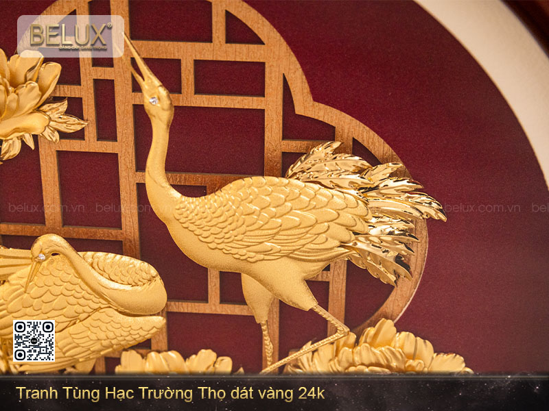 Tranh Tùng Hạc Trường Thọ&nbsp;Dát Vàng 24k D27